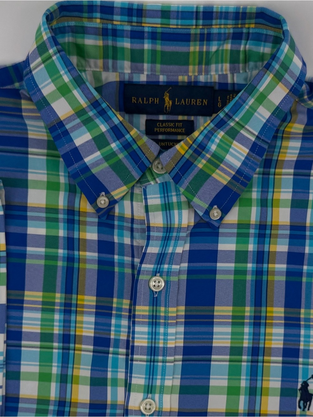 Ralph Lauren Men's Blue & Green Plaid Button-Down Shirt L